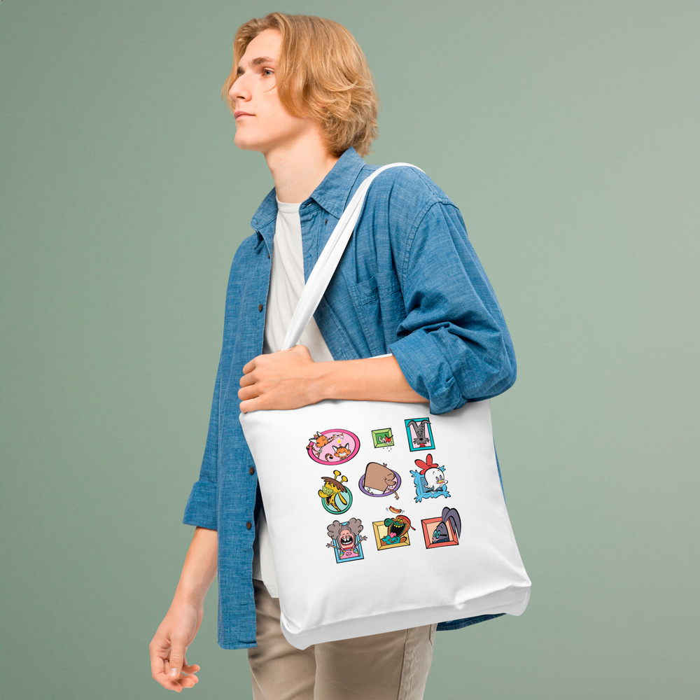 Cotton tote bag with cartoon characters