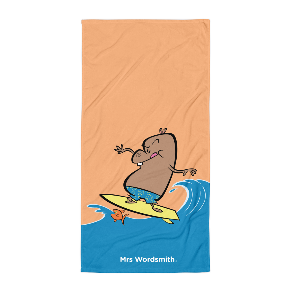 Beach towel with cartoon surfer