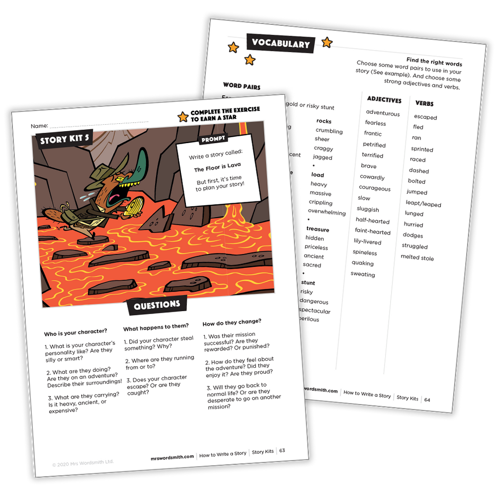 Lava story prompt & vocabulary