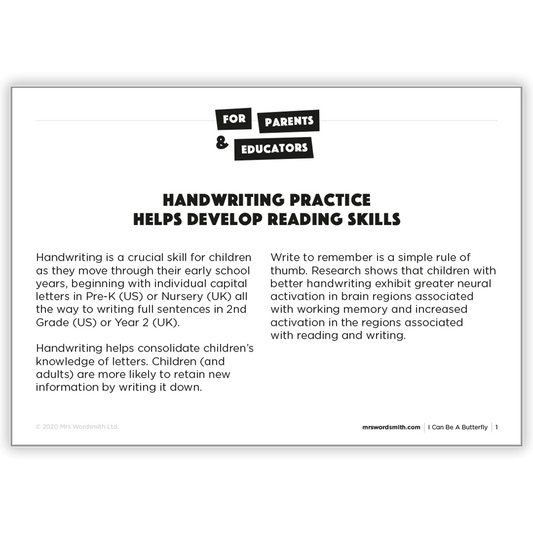 Handwriting practice for reading skills - I Can Be a Butterfly (UK)