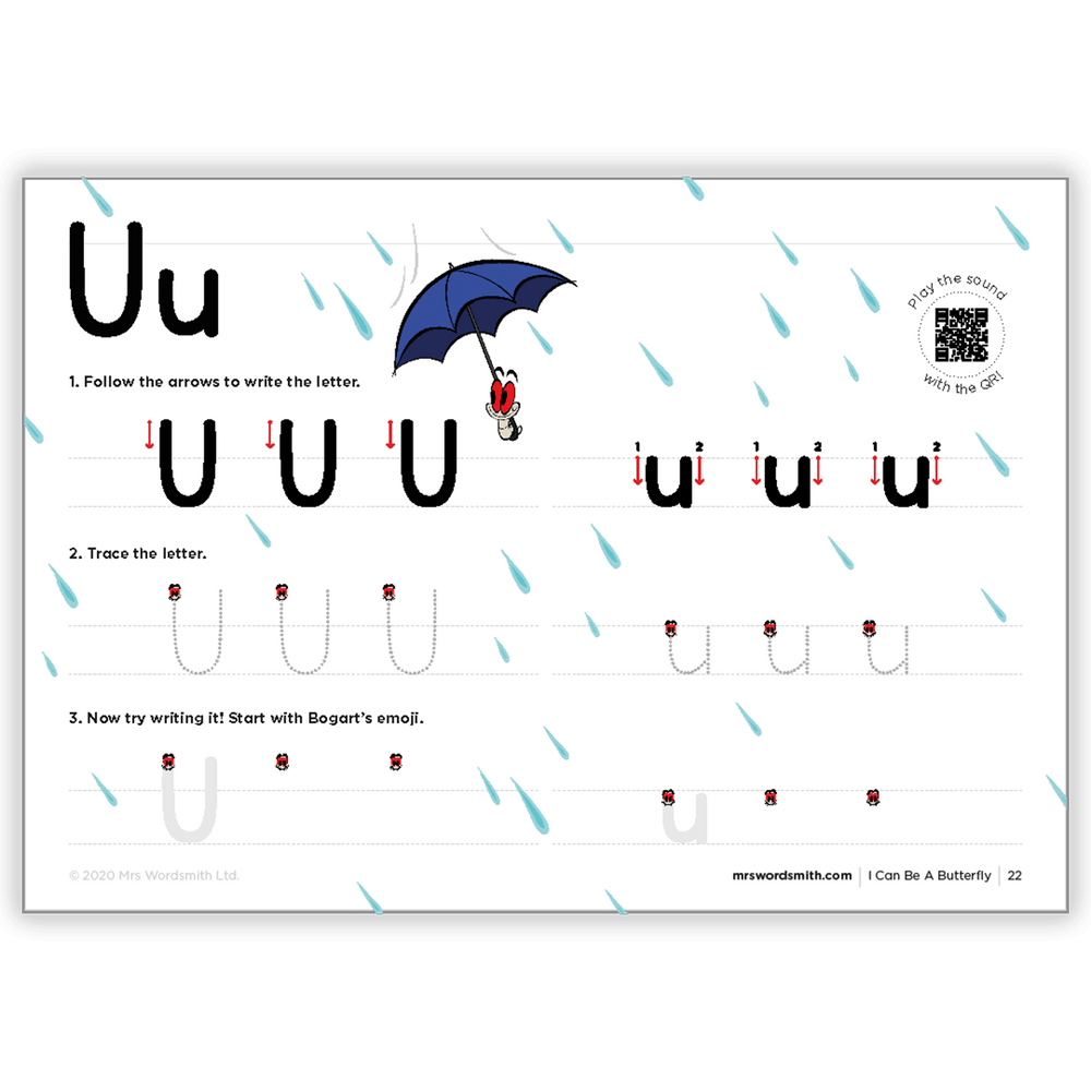 I Can Be a Butterfly - Handwriting - Letter U practice sheet