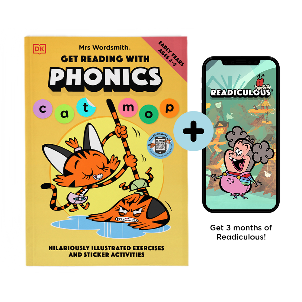 Phonics workbook & Readiculous app for early readers.