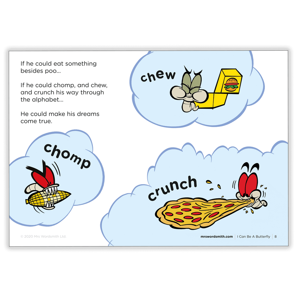Butterfly eats pizza, corn, & burger