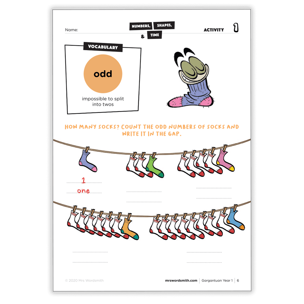 Gargantuan Sock Odd Number Activity Page