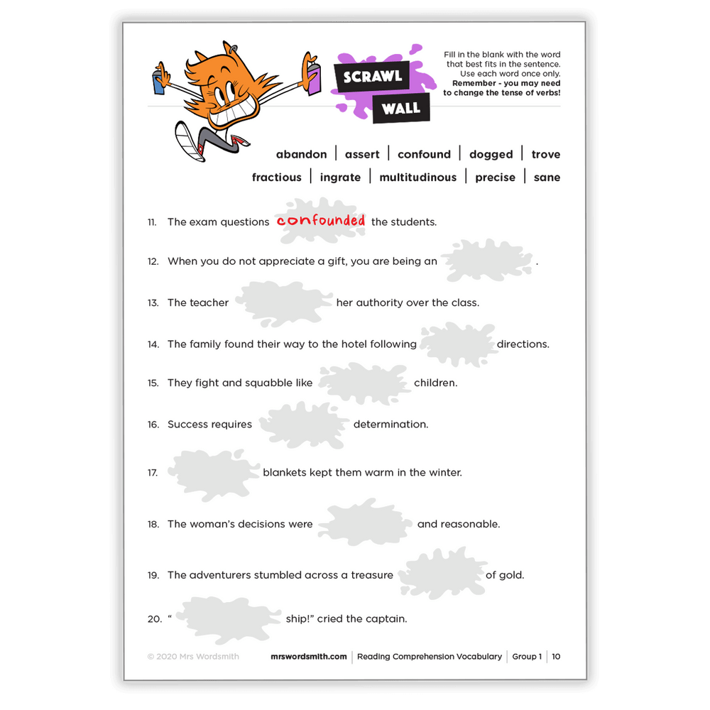 Vocabulary worksheet - Confound, reading comprehension example.