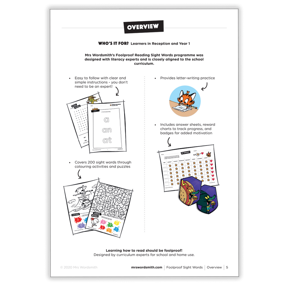 Sight words program overview for Reception & Year 1 learners
