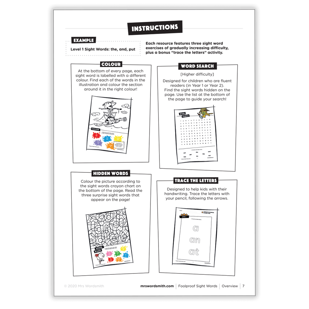 Instructions, examples, and activities.