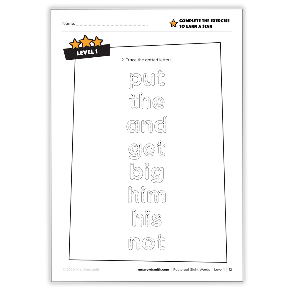 Sight Words Tracing Worksheet - Level 1