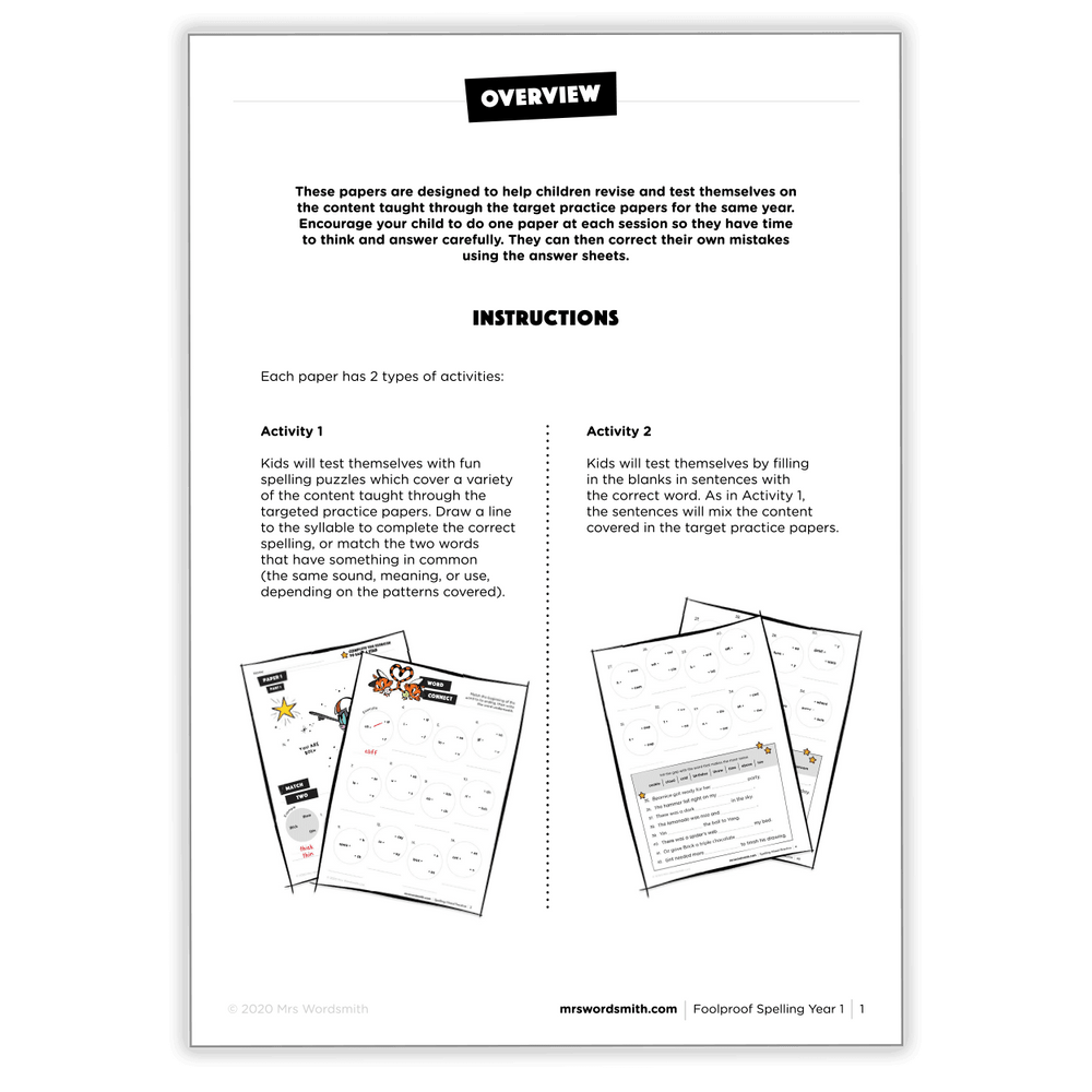 Spelling Y1 Mixed Practice Paper Instructions - Carousel 2