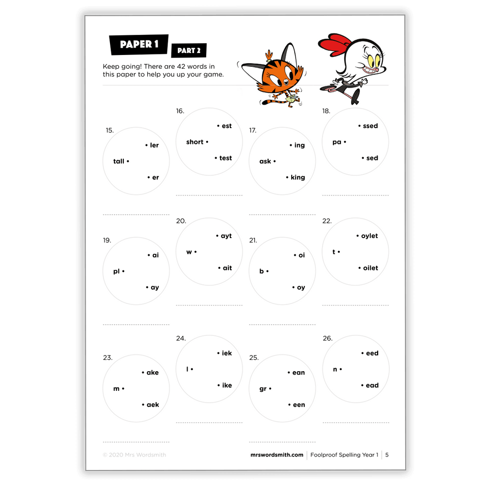 Year 1 Spelling Worksheet - Mixed Words Carousel 6
