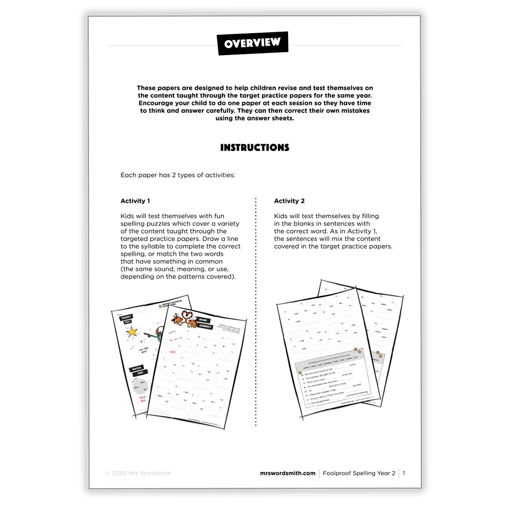 Year 2 Spelling Practice Papers Overview & Instructions