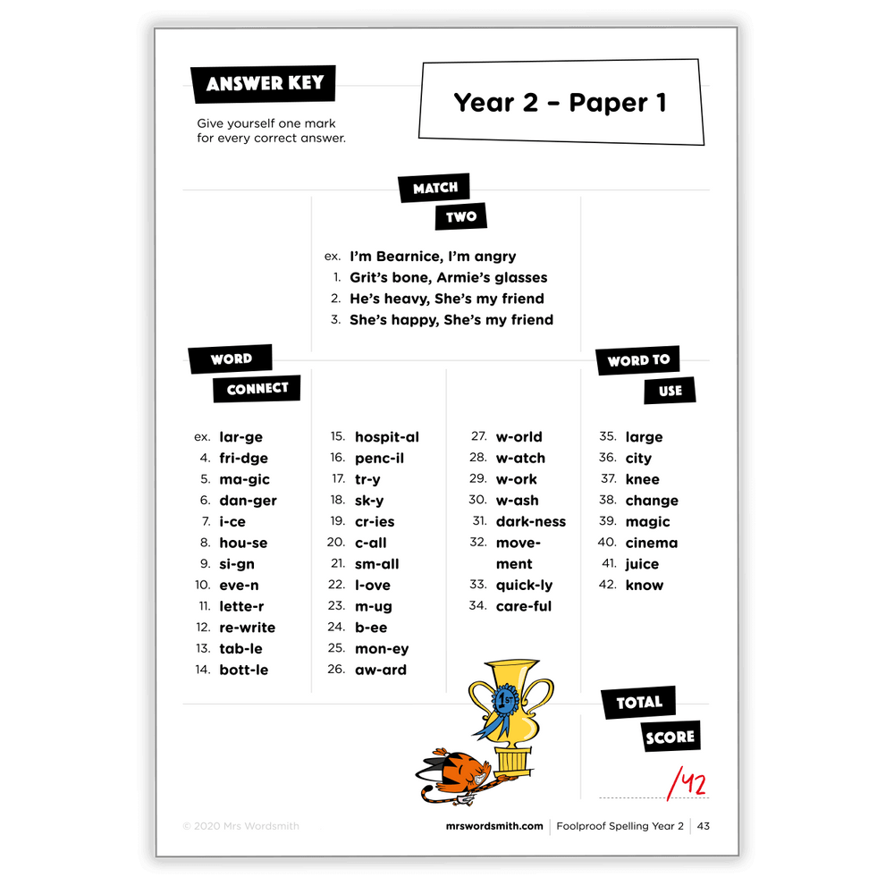 Year 2 Spelling Test - Paper 1 - Carousel 8