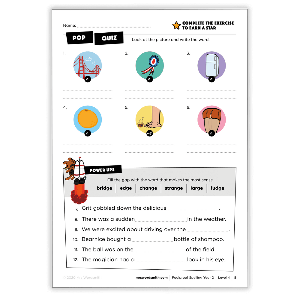 Spelling Year 2 Quiz - Write the word & fill in the blank