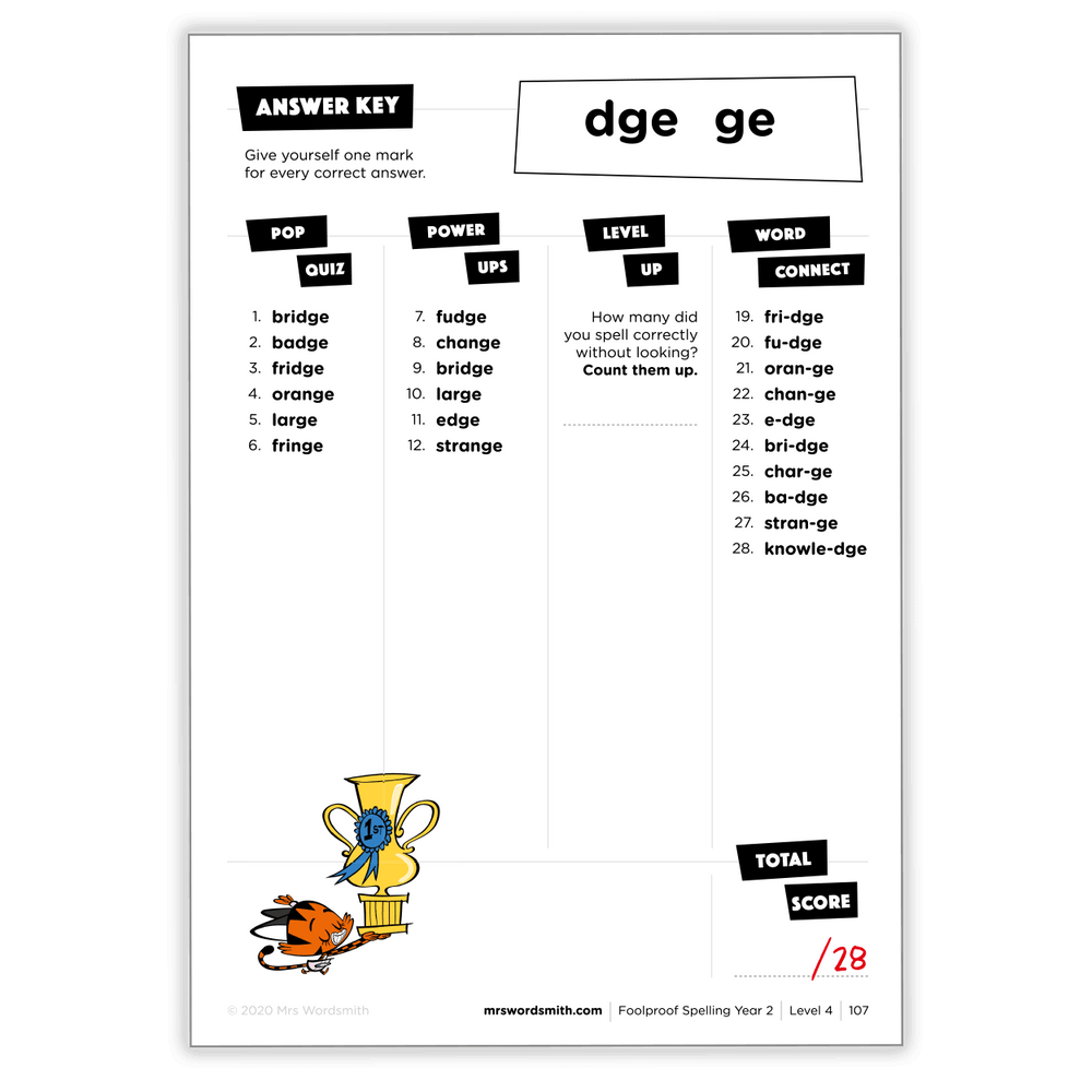 Spelling Y2 Target - dge/ge word list quiz