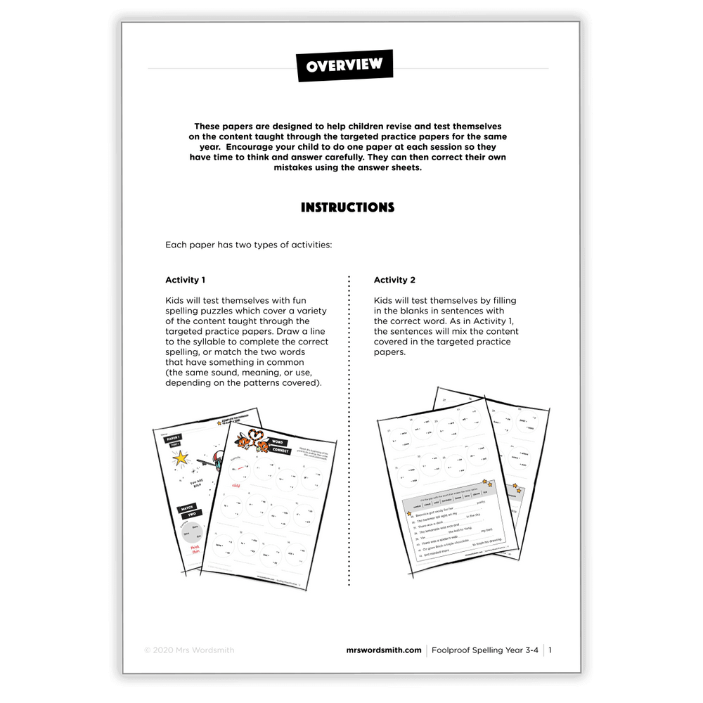 Spelling Y3-4 mixed practice papers overview and instructions