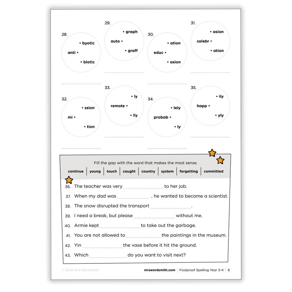 Spelling Y3-4 Mixed Worksheet - Fill in the gaps