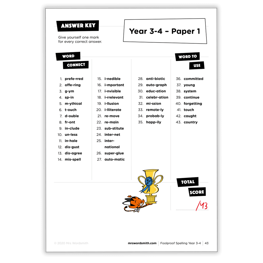 Mixed words, Paper 1, Answer Key