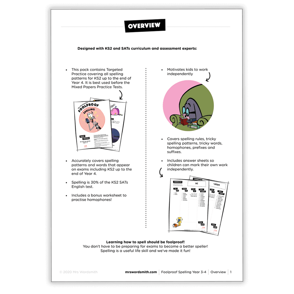 Year 3-4 spelling practice pack overview