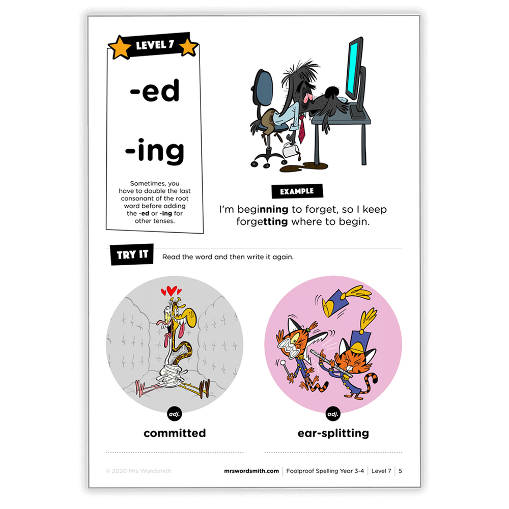 '-ed & -ing words example & practice