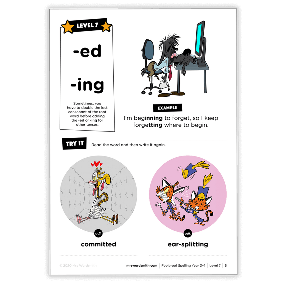 '-ed/-ing words, example and practice