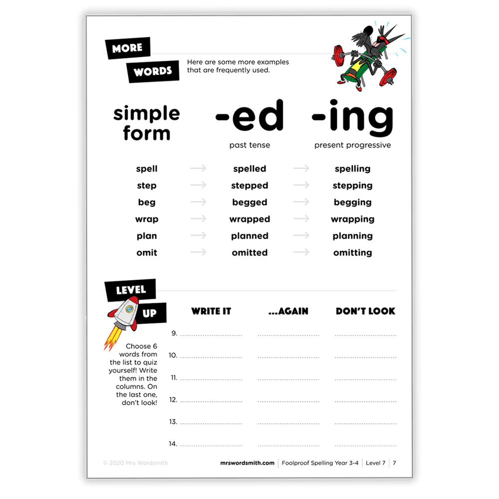 Simple form, -ed, and -ing words