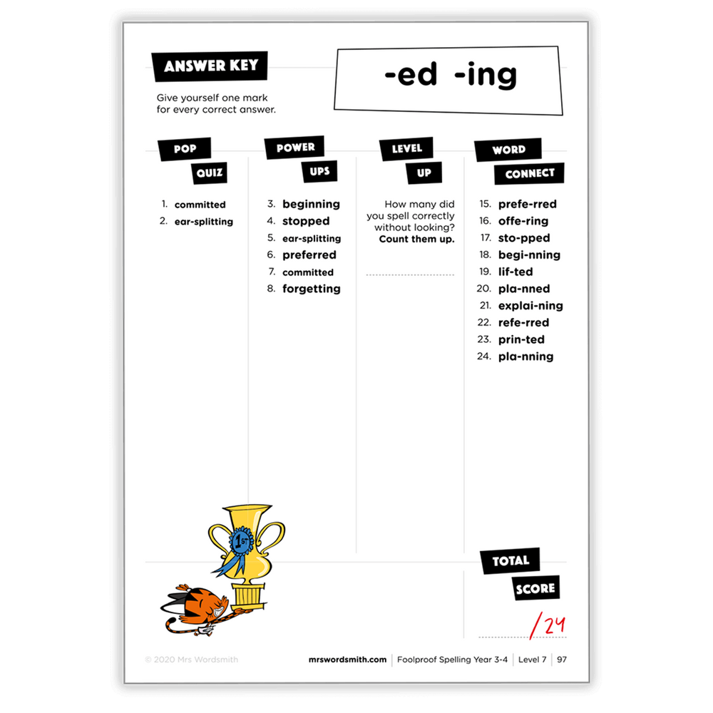 '-ed -ing quiz with answer key