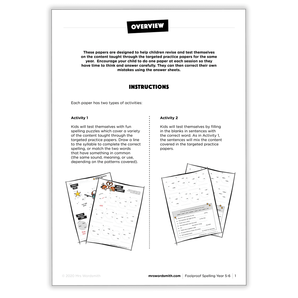 Spelling practice papers overview, Y5-6 mixed activities carousel 2