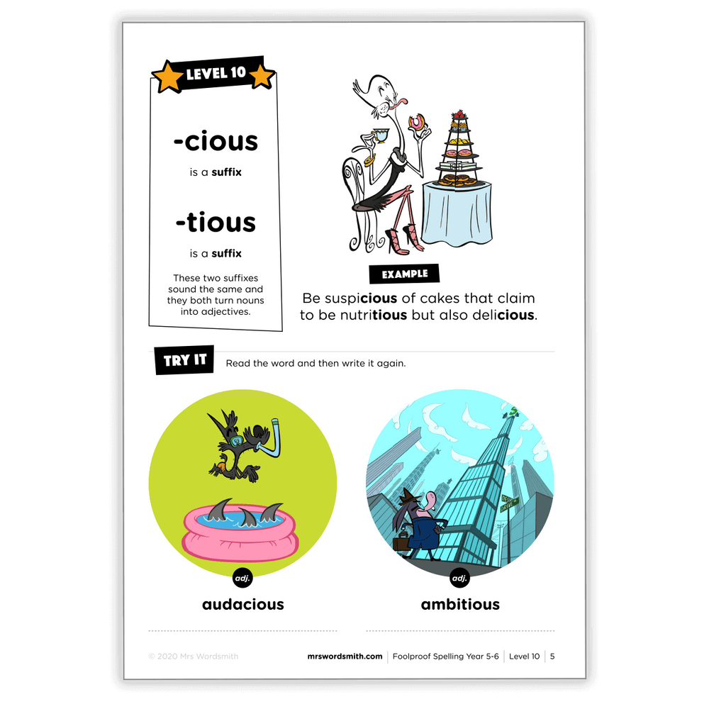 '-cious & -tious suffix examples