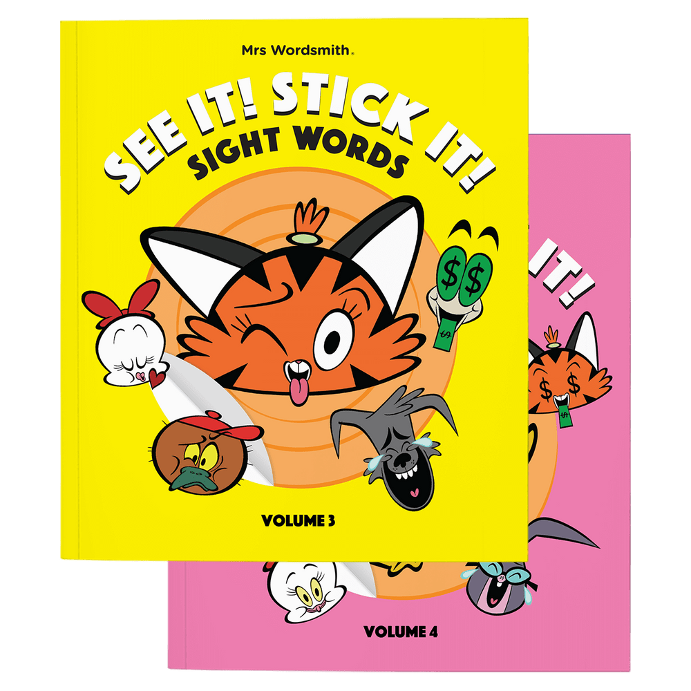 See It! Stick It! Sight Words book carousel image, Volumes 3 & 4.