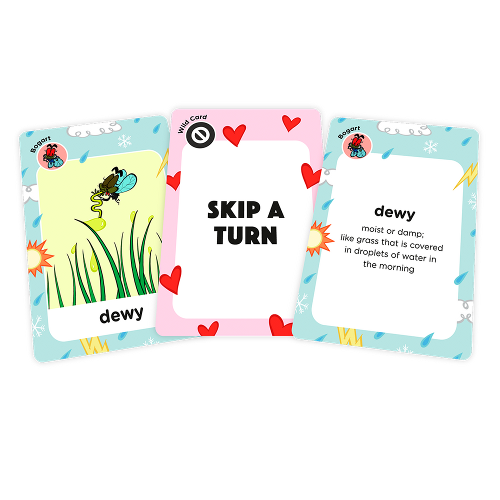 Vocabularious US card game carousel - dewy and skip a turn cards
