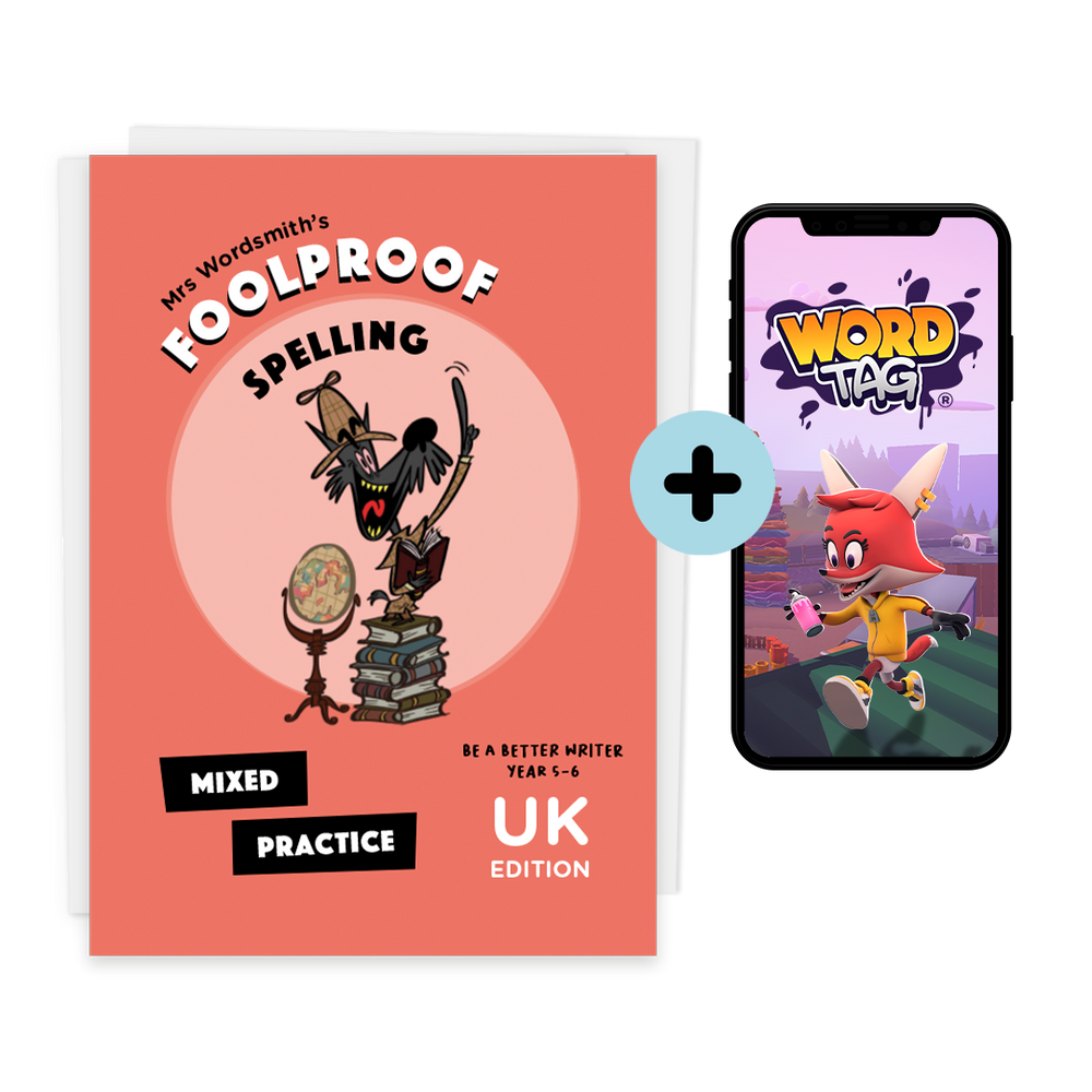 Year 5-6 UK spelling practice book and Word Tag game