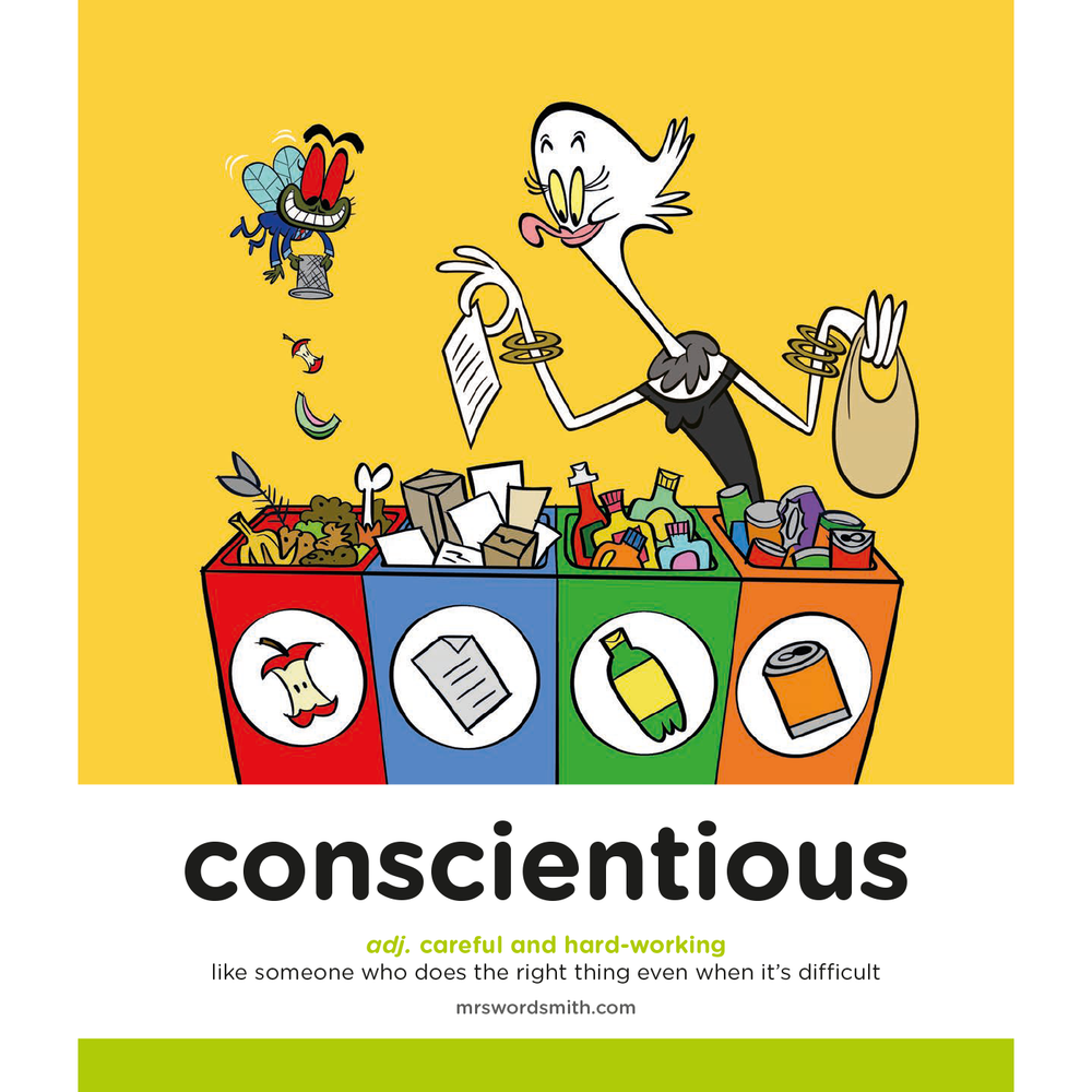 Storytellers' conscientious illustration with sorting bins.