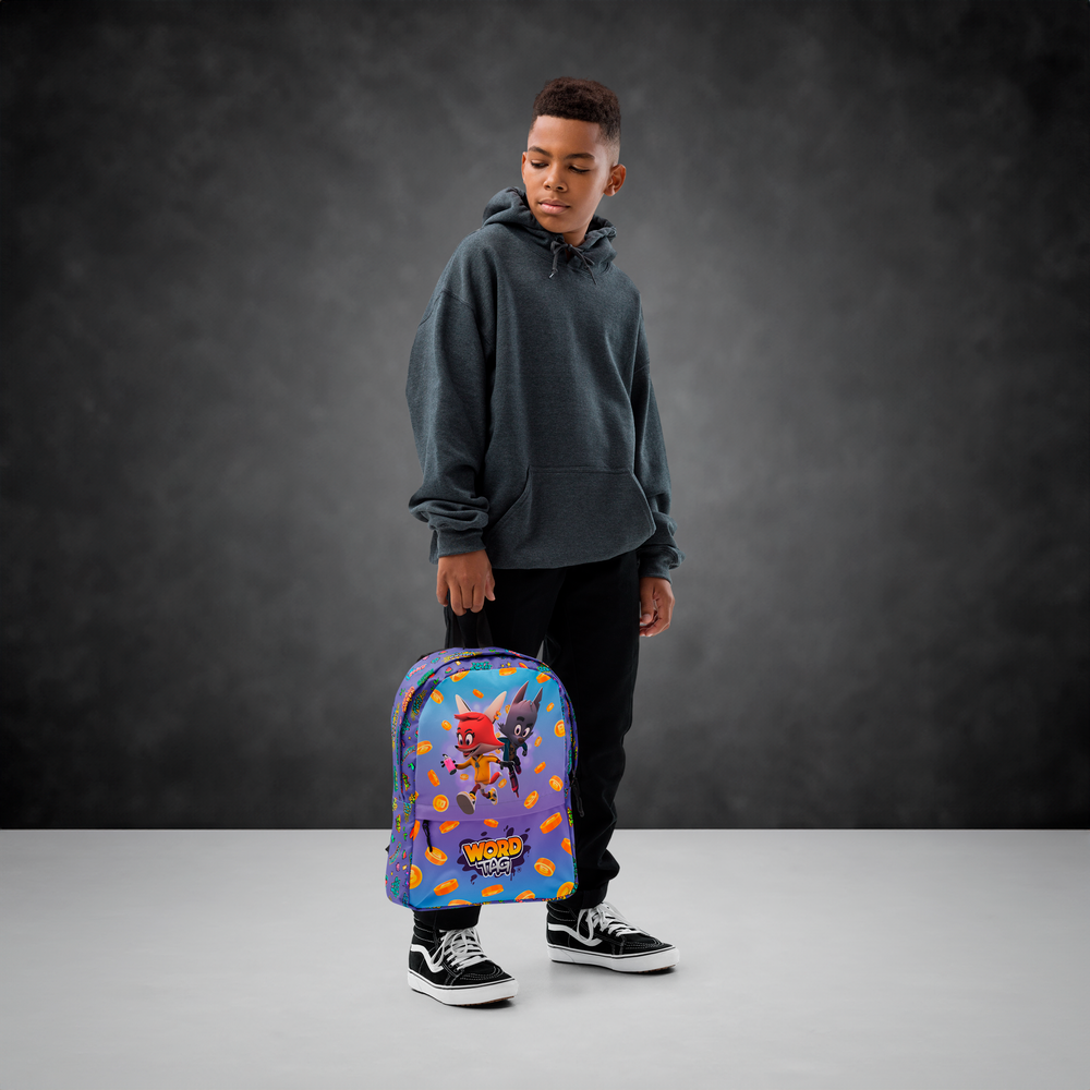 Wordtag backpack mock-up on boy