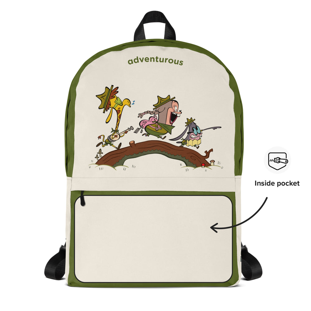 All-over print backpack with cartoon adventurers