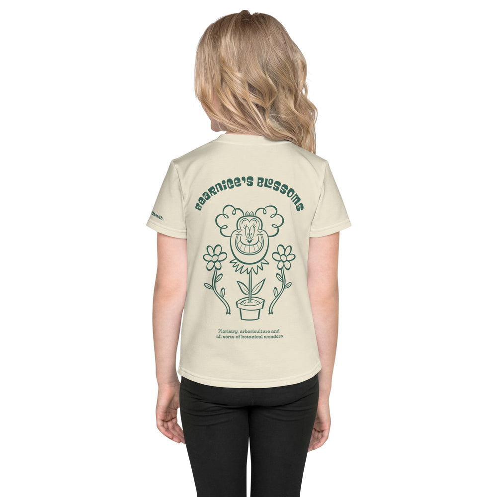 Kids' white crew neck t-shirt back with flower print