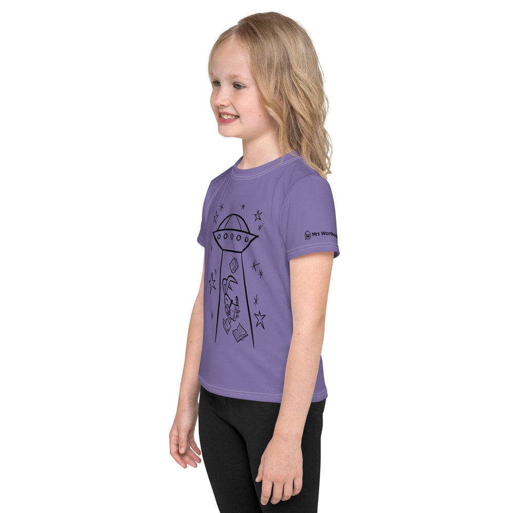 Kids white crew neck t-shirt with alien print