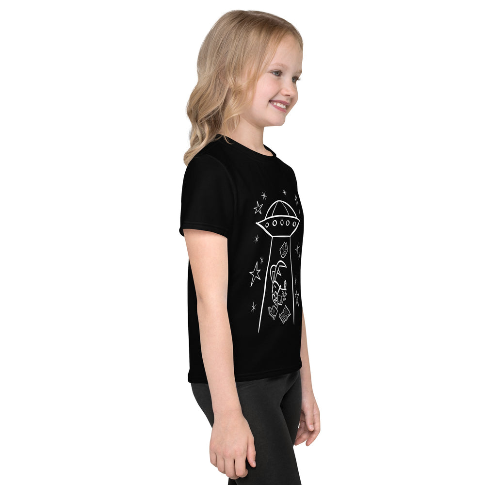 Kids' white UFO crew neck t-shirt on girl