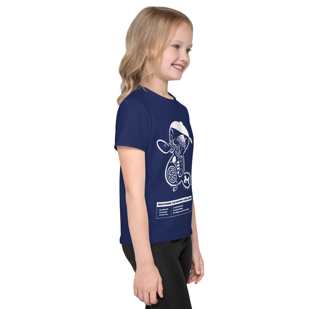 Kid wearing all-over print crew neck t-shirt (right side)