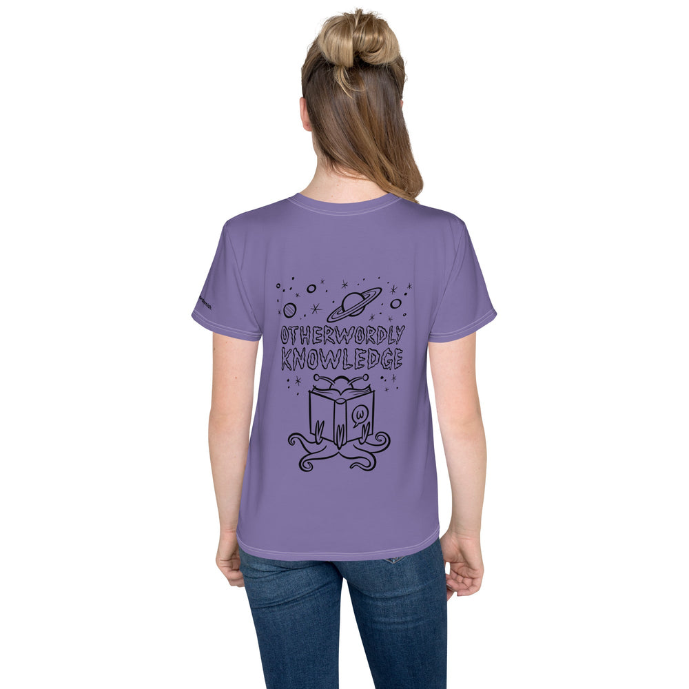 Youth white t-shirt with Otherworldly Knowledge design