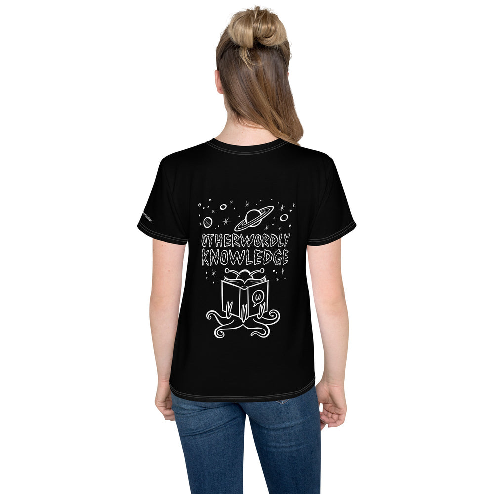 Youth crew neck t-shirt with Otherworldly Knowledge graphic
