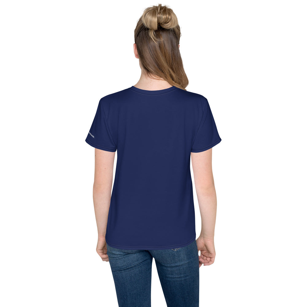 Youth crew neck t-shirt - back view, white all-over print