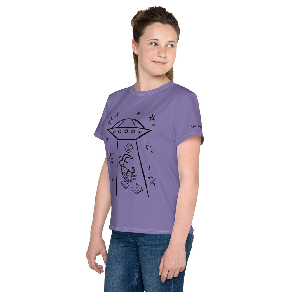 Youth crew neck t-shirt with UFO design on girl