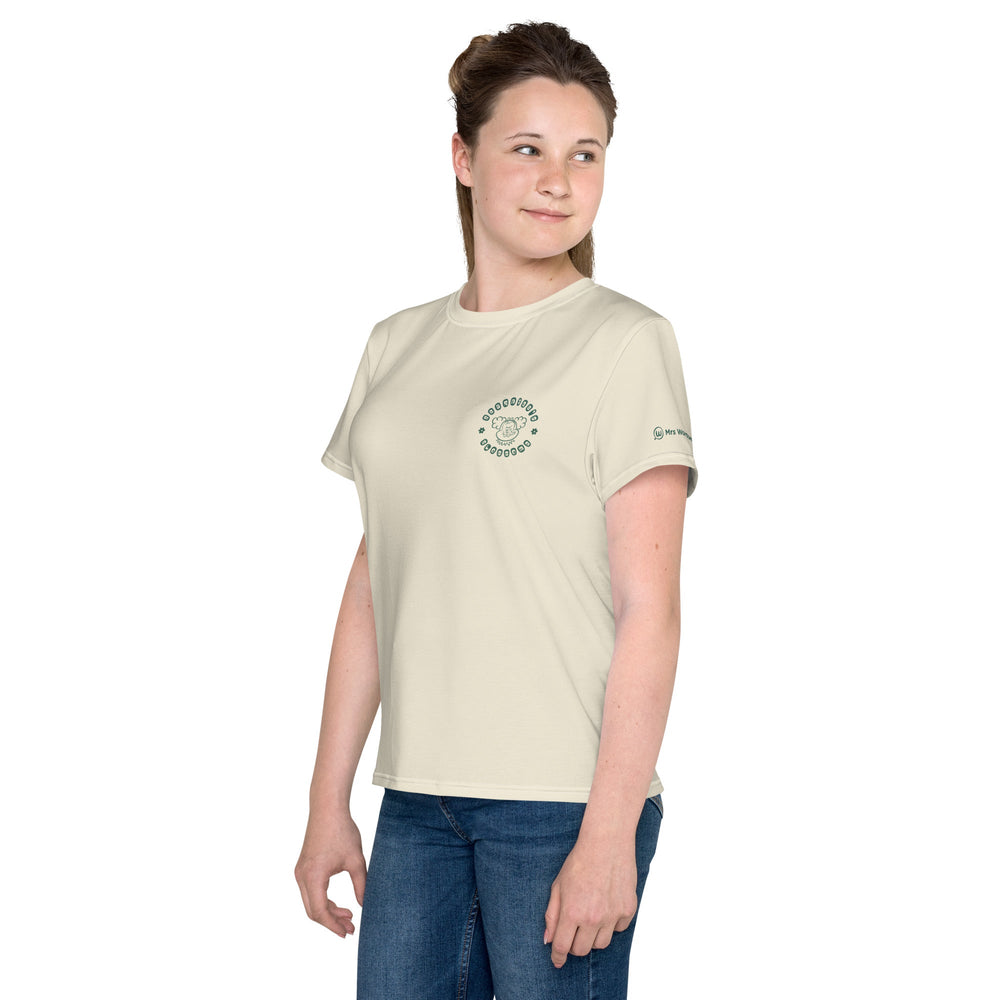 Youth crew neck t-shirt (white) on girl