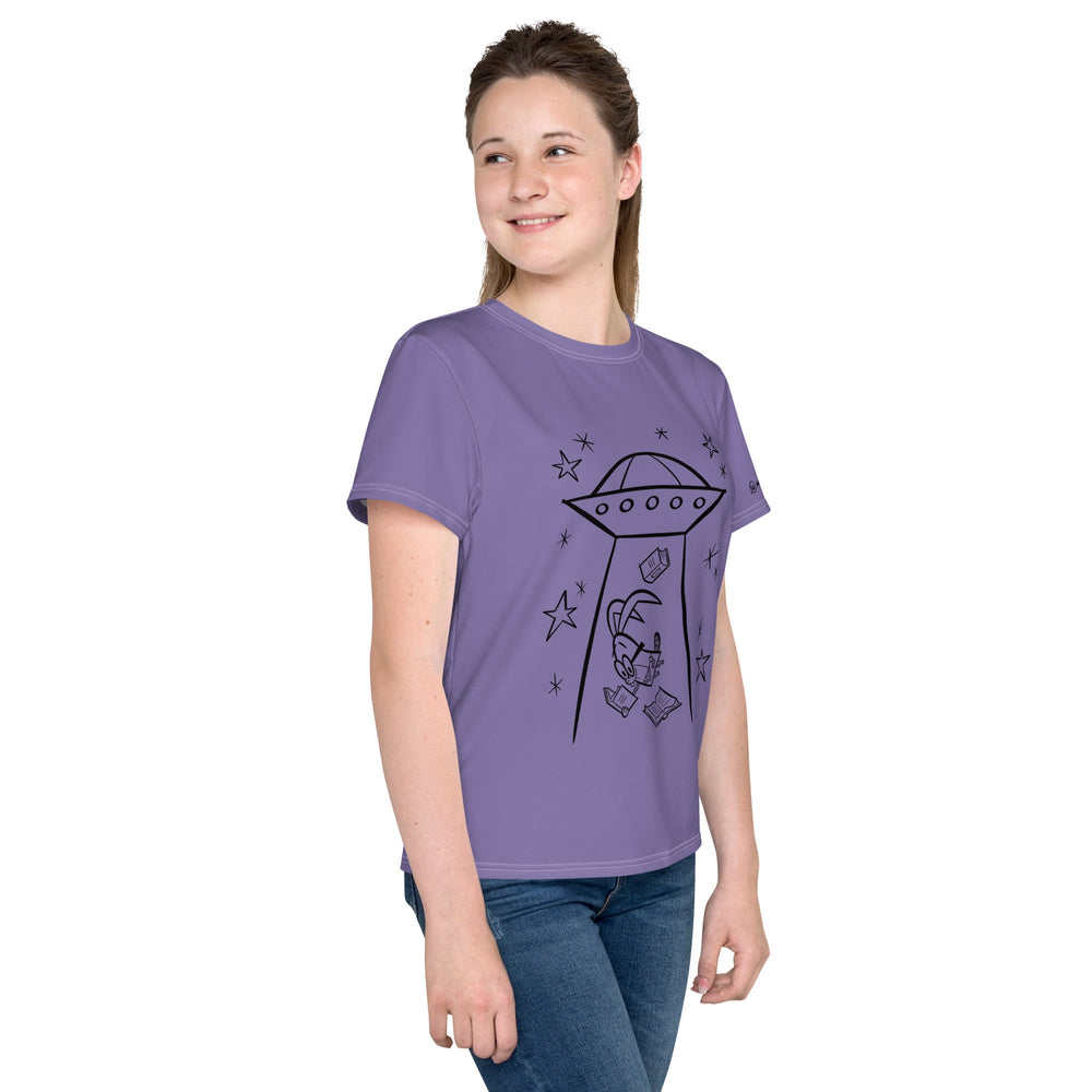 Youth white crew neck t-shirt with alien print