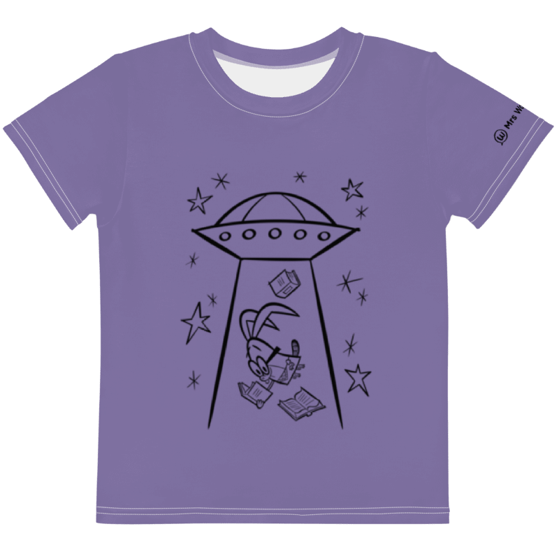 Purple t-shirt with alien abduction design