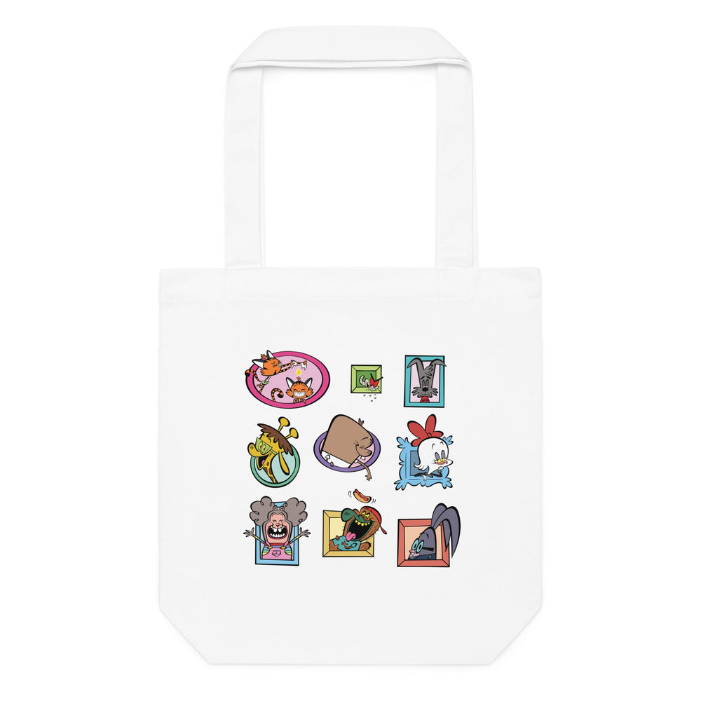 White cotton tote bag with cartoon characters