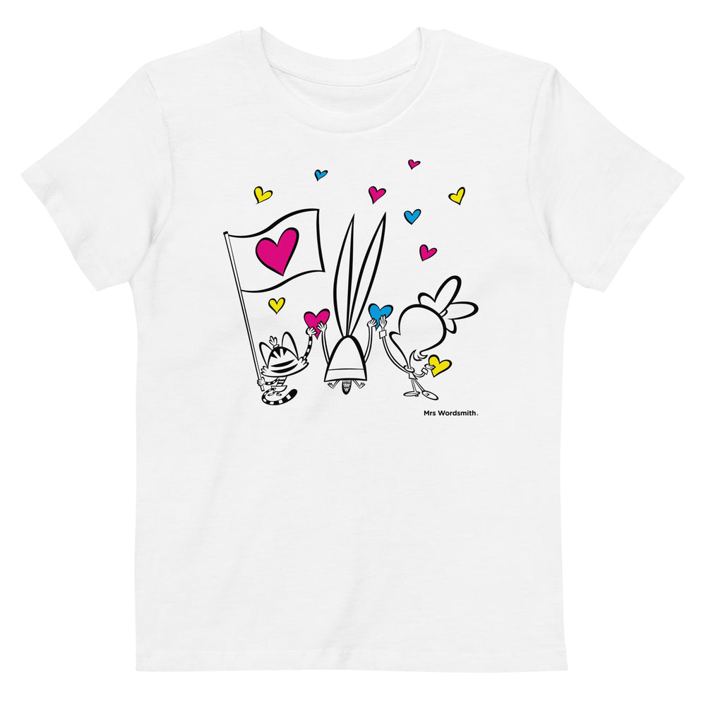 Organic cotton kids white t-shirt with heart graphic