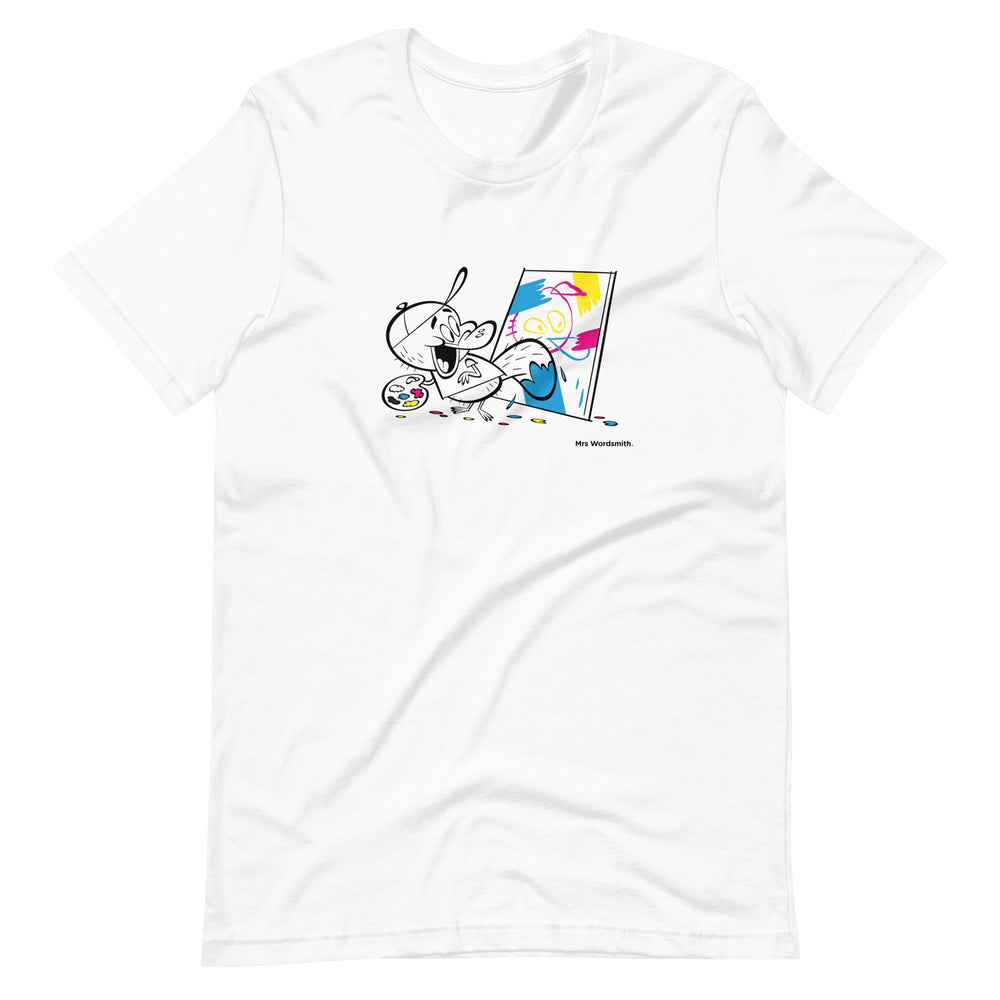 White unisex t-shirt with artist design