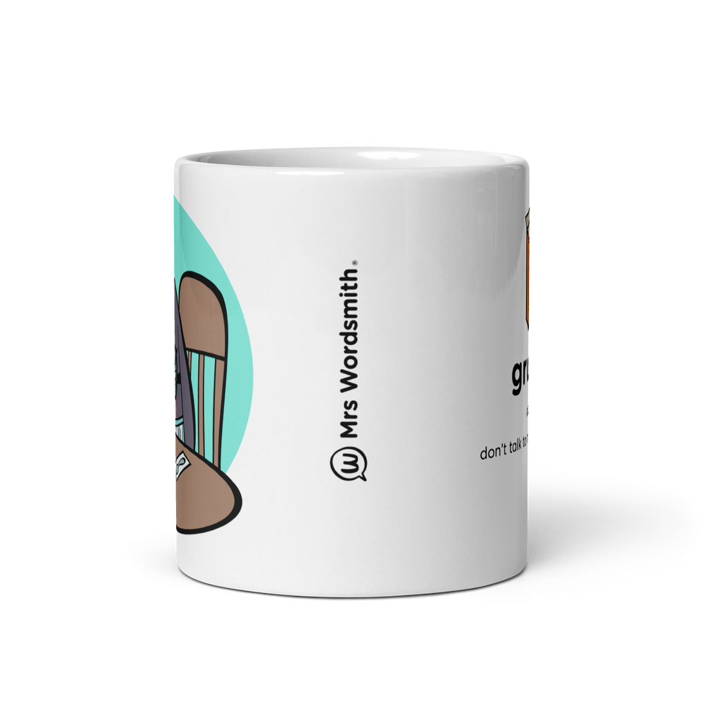 White glossy 11oz mug with cartoon design - front view