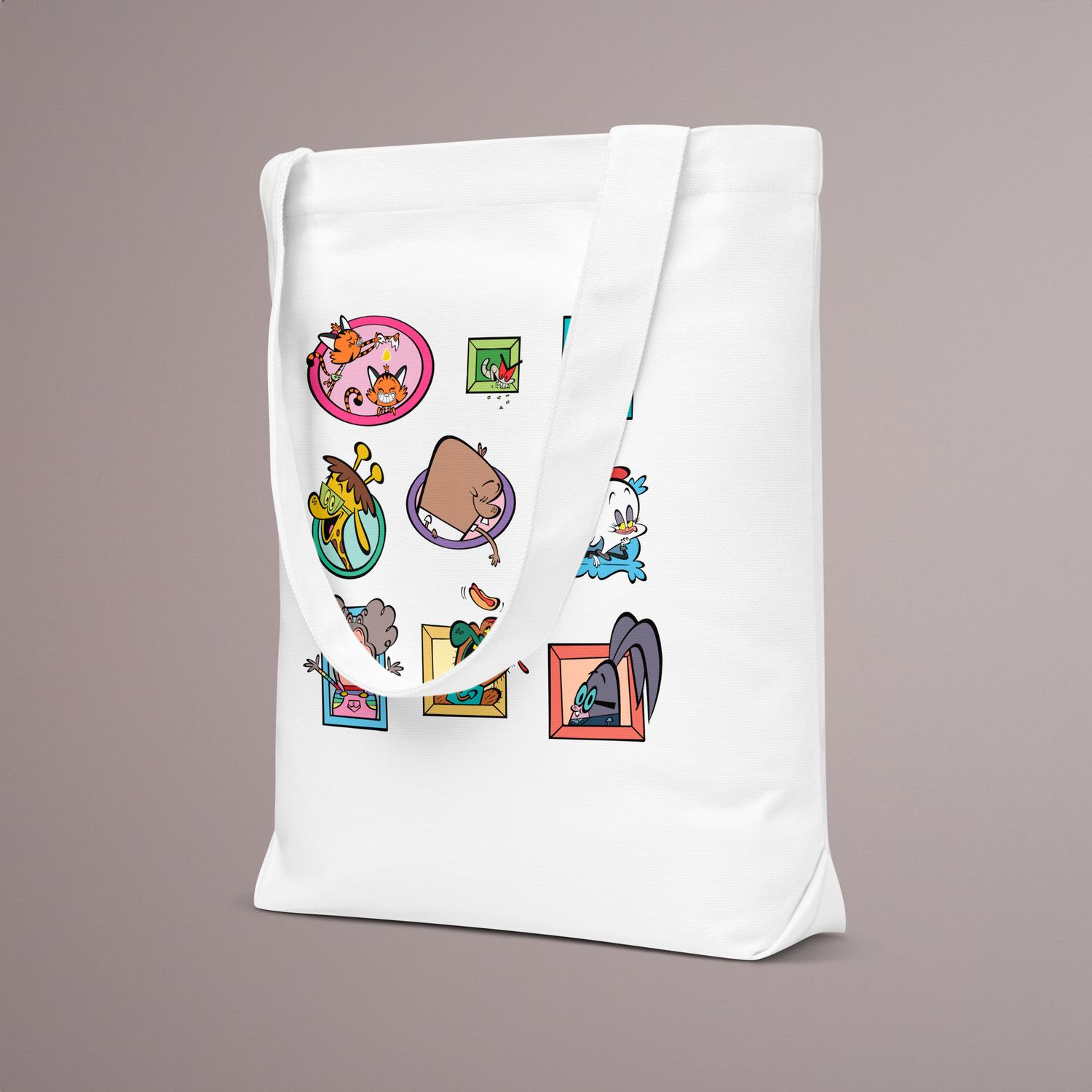 Cotton tote bag with cartoon characters